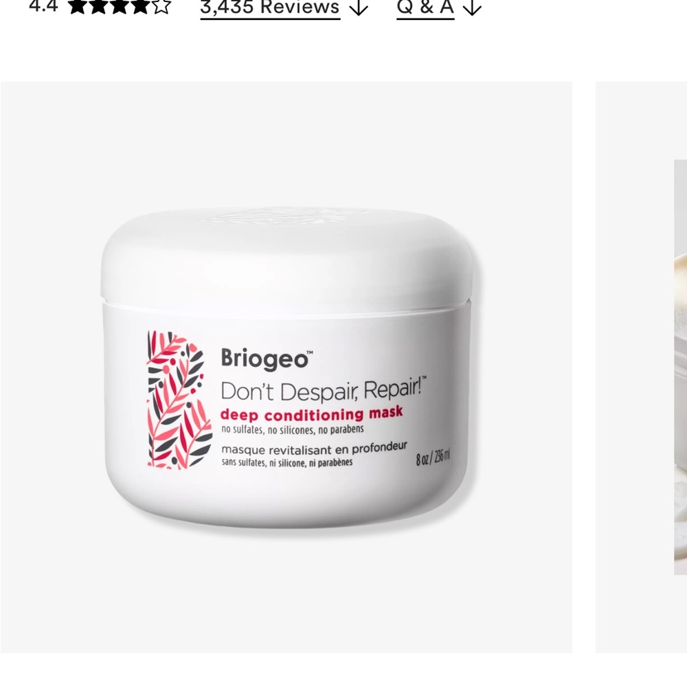 NWT Briogeo Deep Conditioning Mask - Don’t Despair, Repair!